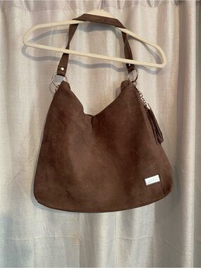 Bella Russo Brown Brown Suede Hobo Bag with Tassel Accent